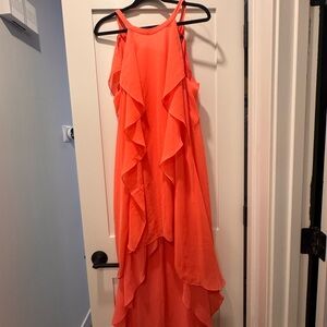 Elegant Coral Ruffle Dress
